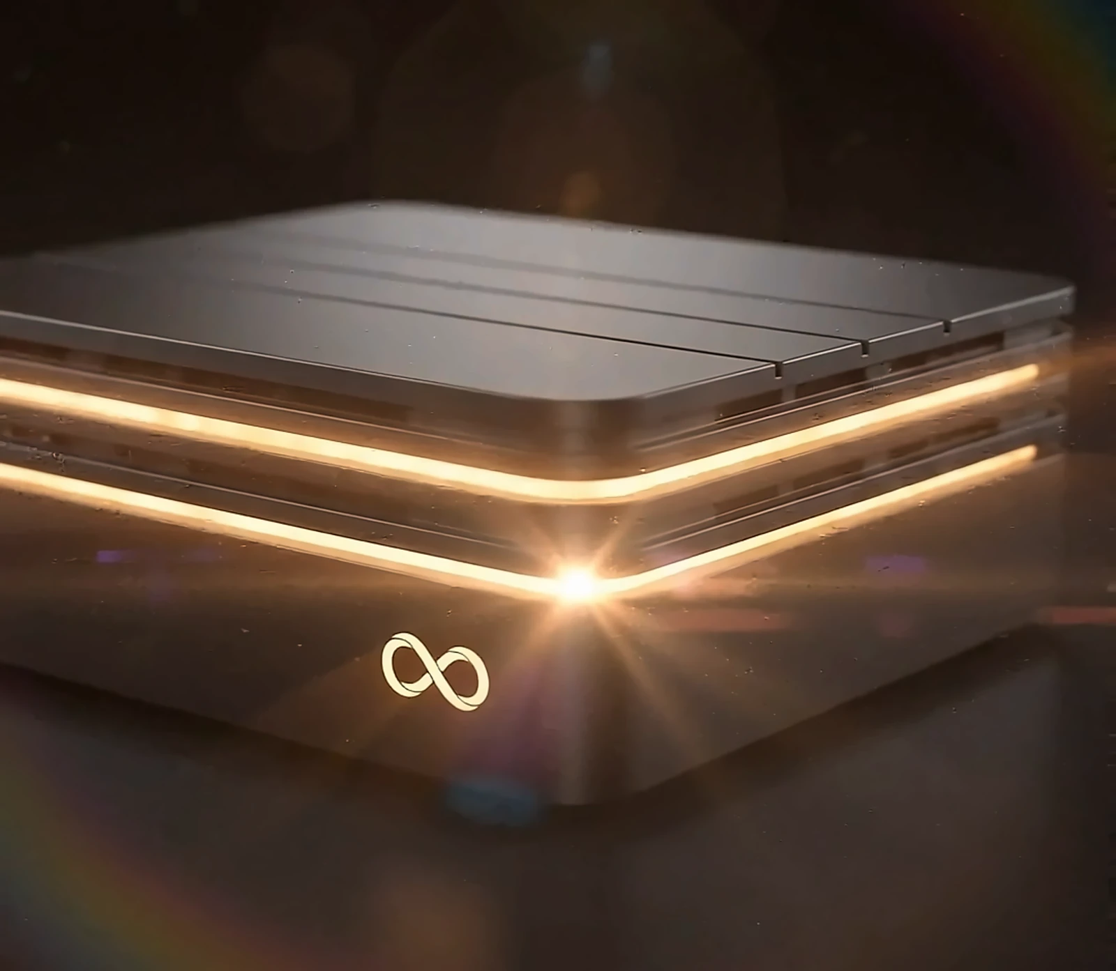 Infinity TV 8K-capable set-top box with gold light trim, for Indian and South Asian TV in Australia