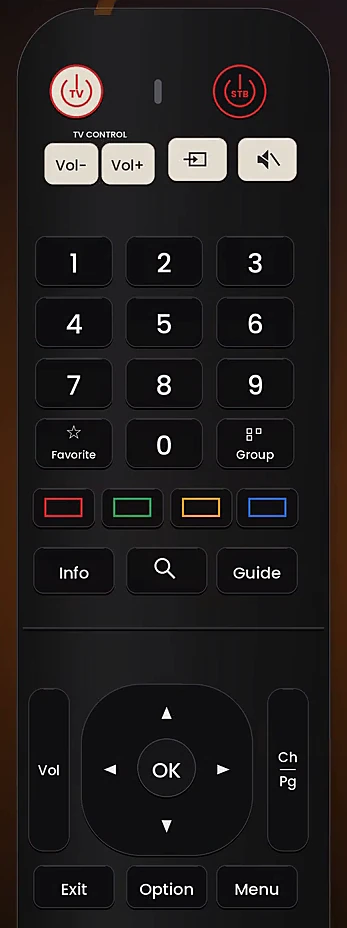 Infinity TV simple remote with Live, VOD, Series and Group buttons